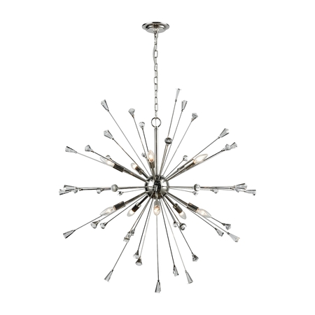 ELK LIGHTING Sprigny 10-Light Chandelier in Polished Nickel with Clear Crystal 33031/10